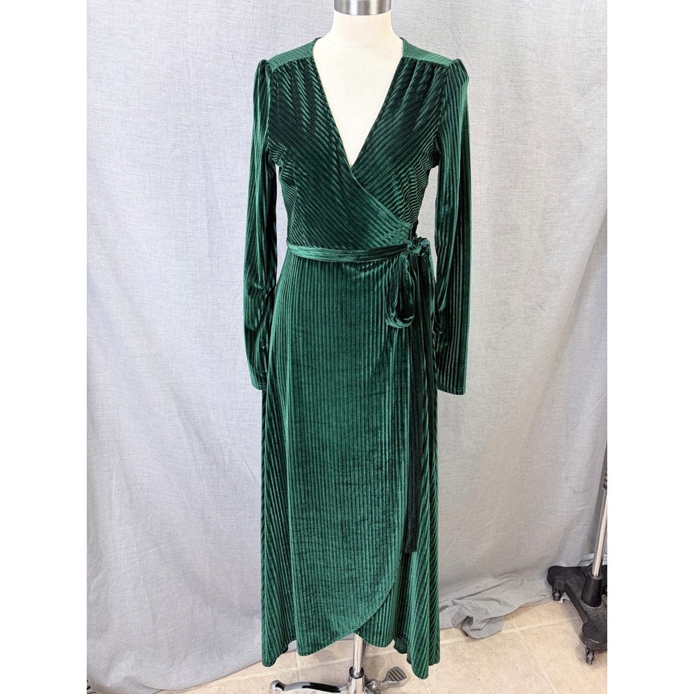 Baltic Born Meghan Velvet Wrap Maxi Dress Emerald Green Long Sleeve Size M